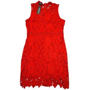 Eilly Bazar Dress Women's Large Valentine's Day Red Lace Sheath Knee Length